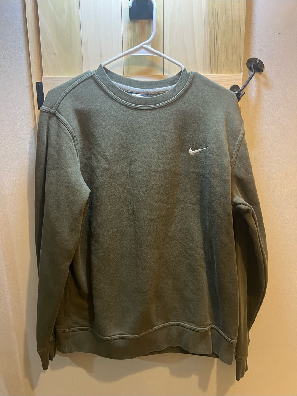 Nike Olive Green Crewneck Sweatshirt with White Swoosh